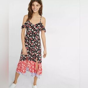 NWOT Express Floral Print Cold Shoulder Midi Dress Sz Med
